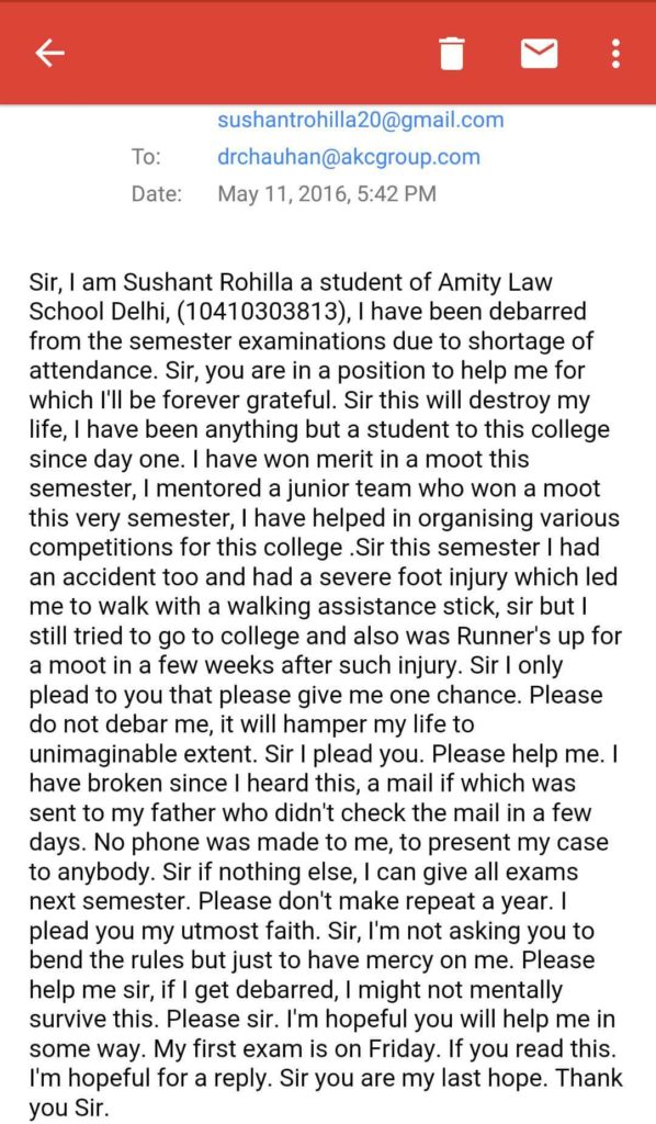 Sushant's Mail pleading for help